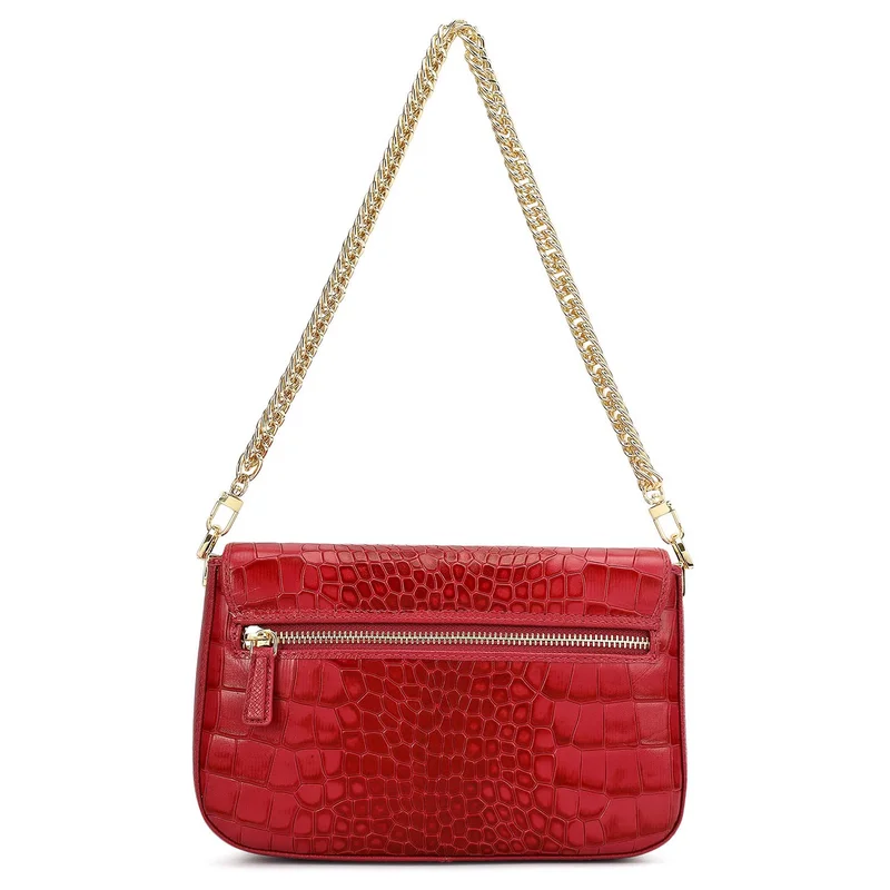 Da Milano Plumberry Small Croco Leather Shoulder Bag - Plumberry for Women | Best Price UAE